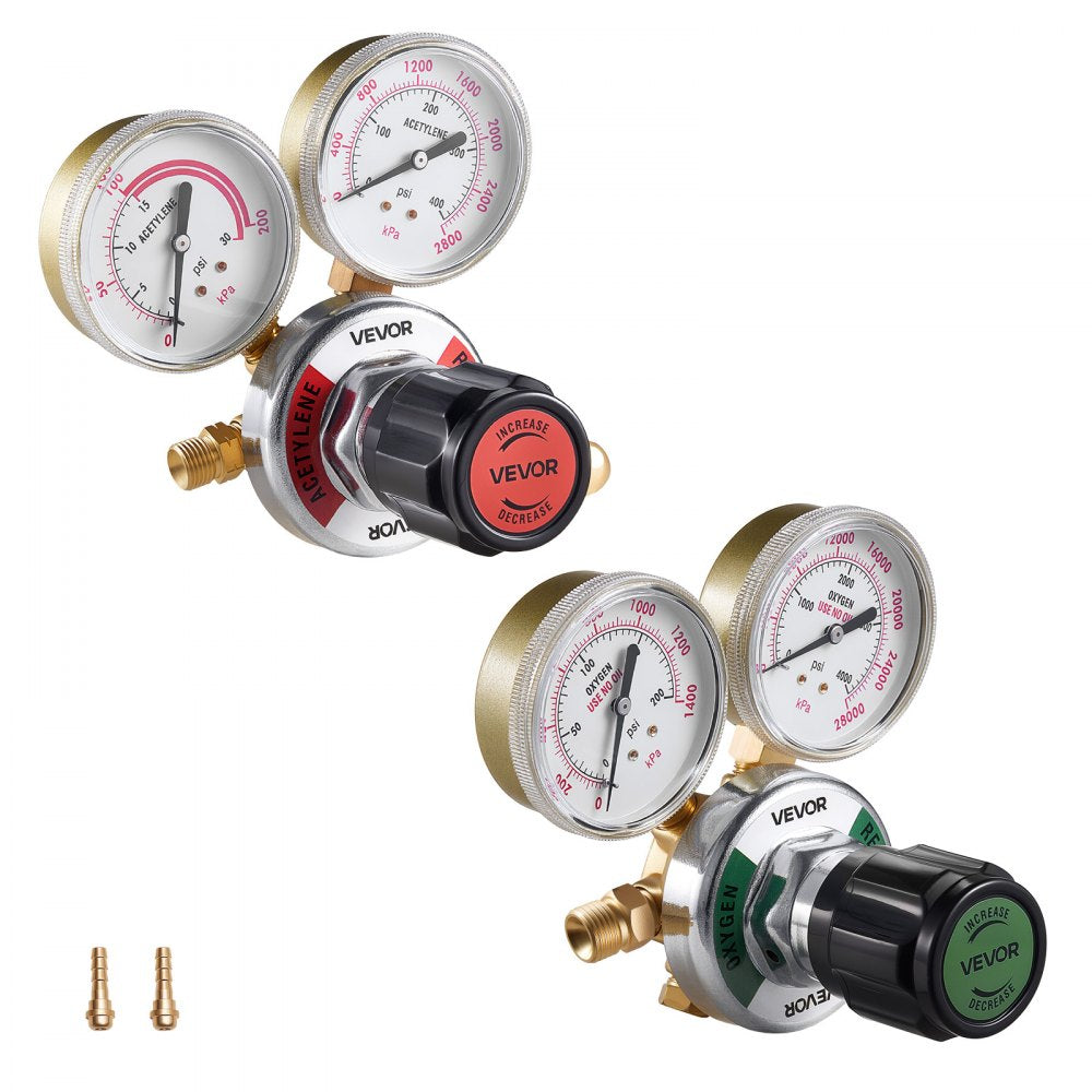 VEVOR Oxygen Acetylene Regulator Set, Oxy-Acetylene Regulators, 0-4000PSI and 0-400PSI Welding Gas Gauges with CGA-540/CGA-510 Inlet Connection & 9/16"-18 Outlet Connection, PC Knob Adjustment