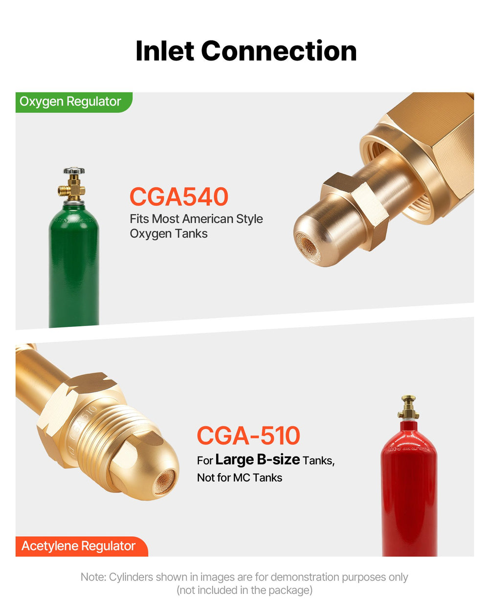 VEVOR Oxygen Acetylene Regulator Set, Oxy-Acetylene Regulators, 0-4000PSI and 0-400PSI Welding Gas Gauges with CGA-540/CGA-510 Inlet Connection & 9/16"-18 Outlet Connection, PC Knob Adjustment