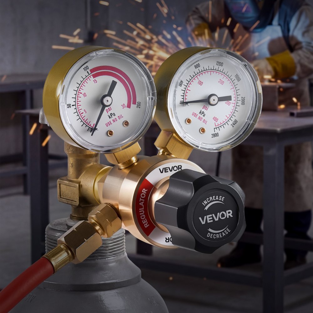 VEVOR Oxygen Acetylene Regulator Set, Oxy-Acetylene Regulators, 0-4000PSI and 0-400PSI Welding Gas Gauges with CGA-540/CGA-200 Inlet Connection & 9/16"-18 Outlet Connection, PC Knob Adjustment