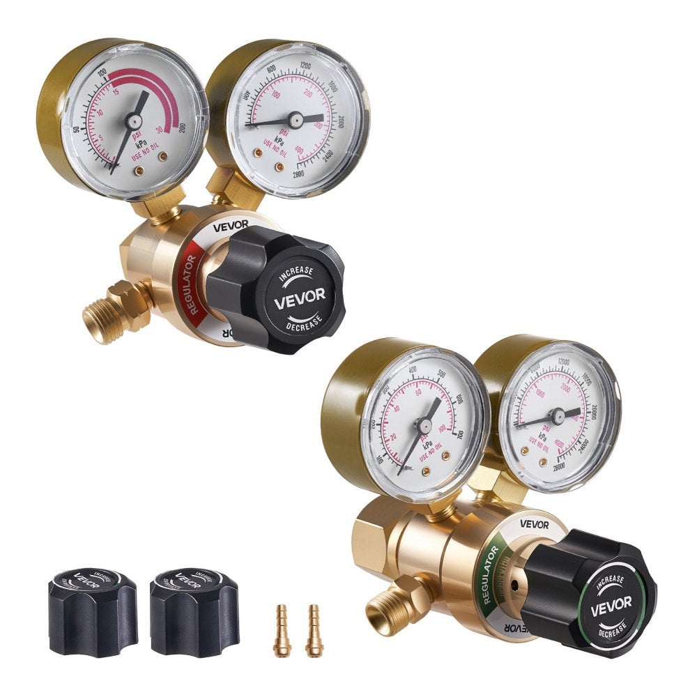 VEVOR Oxygen Acetylene Regulator Set, Oxy-Acetylene Regulators, 0-4000PSI and 0-400PSI Welding Gas Gauges with CGA-540/CGA-200 Inlet Connection & 9/16"-18 Outlet Connection, PC Knob Adjustment