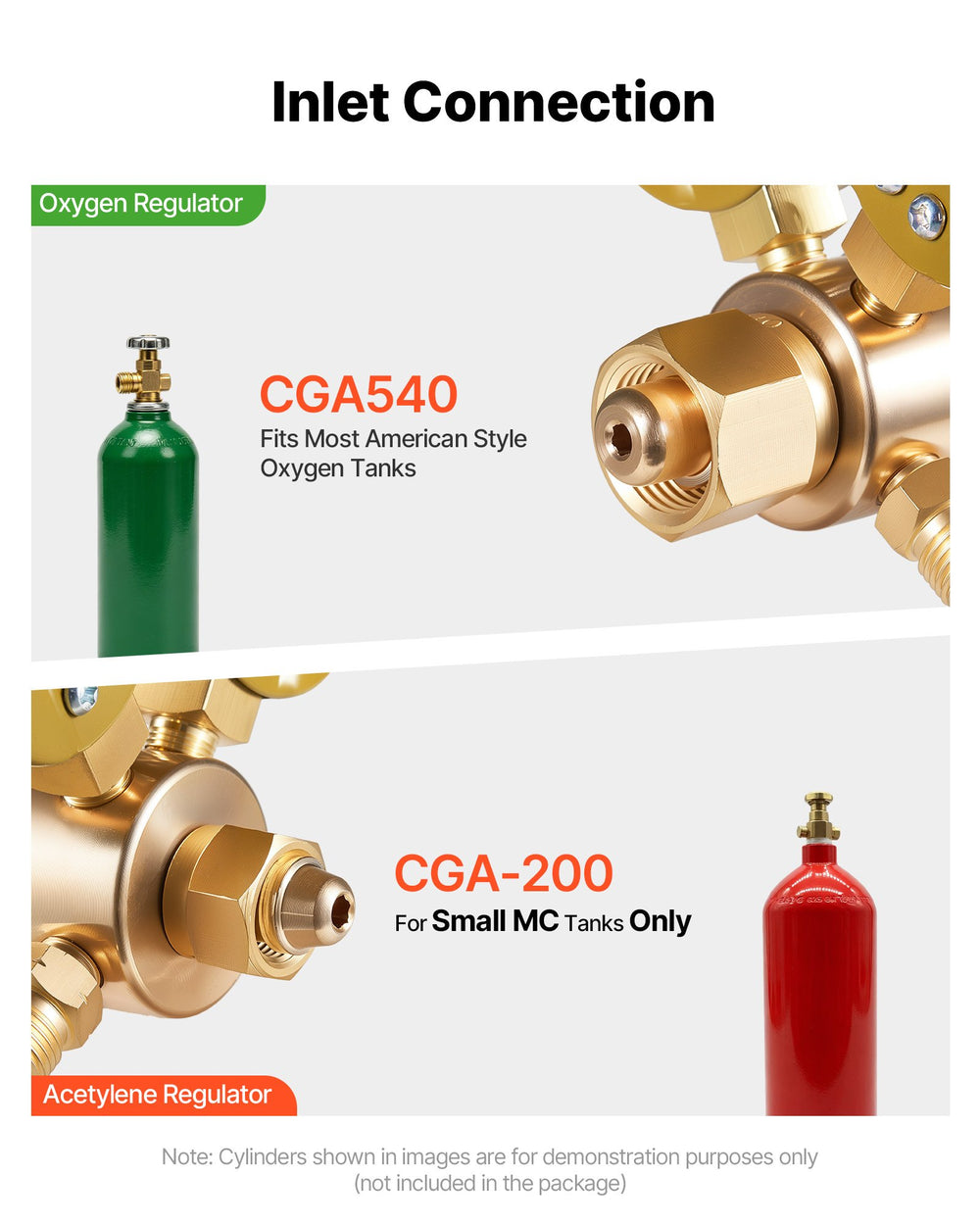 VEVOR Oxygen Acetylene Regulator Set, Oxy-Acetylene Regulators, 0-4000PSI and 0-400PSI Welding Gas Gauges with CGA-540/CGA-200 Inlet Connection & 9/16"-18 Outlet Connection, PC Knob Adjustment