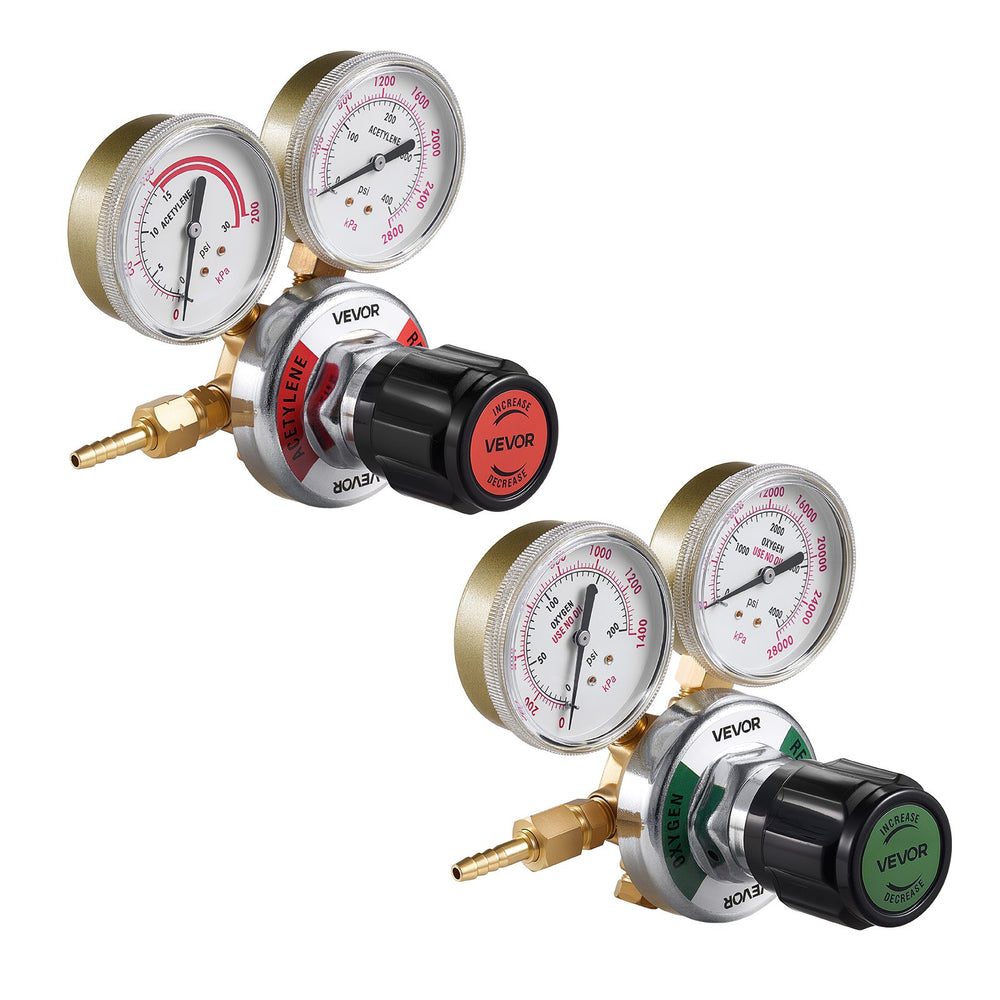 VEVOR Oxygen Acetylene Regulator Set, Oxy-Acetylene Regulators, 0-4000PSI and 0-400PSI Welding Gas Gauges with CGA-540/CGA-200 Inlet Connection & 9/16"-18 Outlet Connection, PC Knob Adjustment