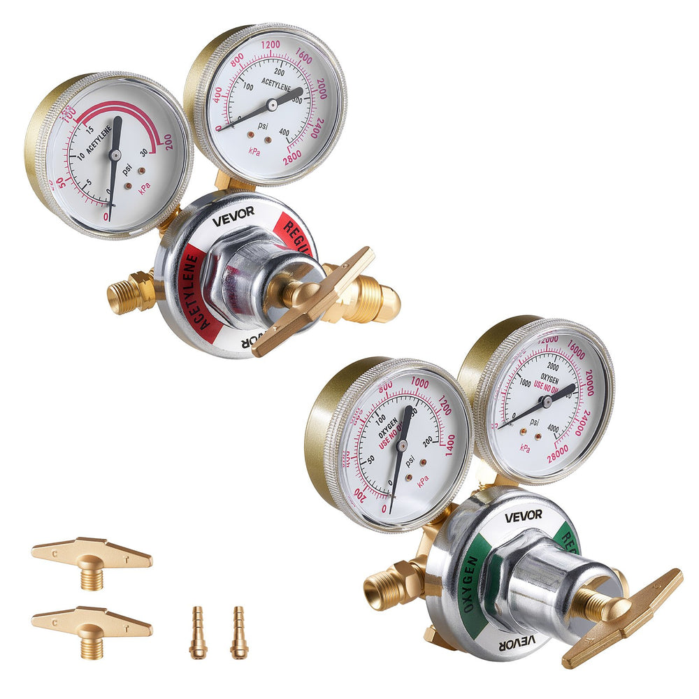 VEVOR Oxygen Acetylene Regulator Set, Oxy-Acetylene Regulators, 0-4000PSI and 0-400PSI Welding Gas Gauges with CGA-540/CGA-510 Inlet Connection & 9/16"-18 Outlet Connection, T-Handle Adjustment