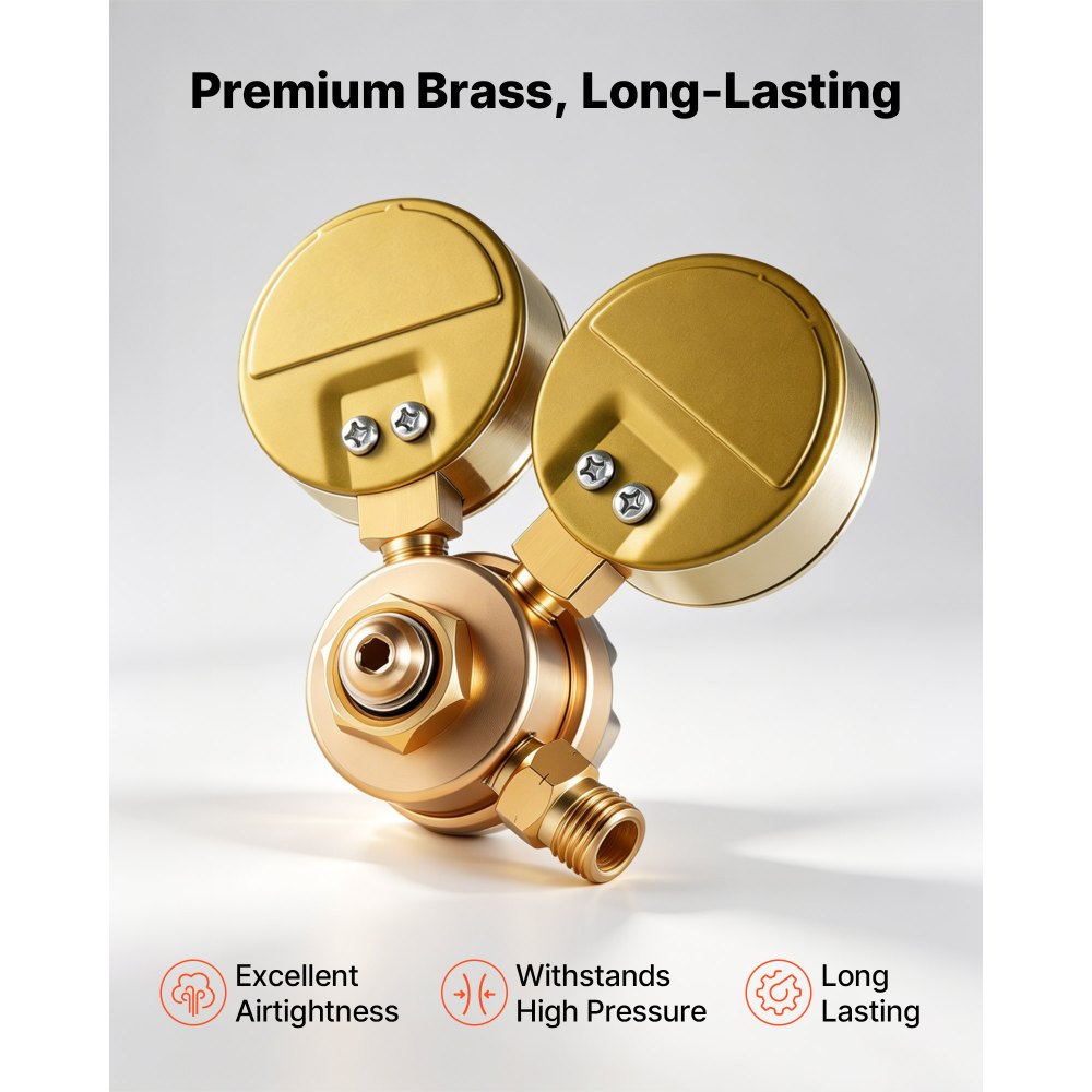 VEVOR Oxygen Acetylene Regulator Set, Oxy-Acetylene Regulators, 0-4000PSI and 0-400PSI Welding Gas Gauges with CGA-540/CGA-200 Inlet Connection & 3/8"-24 Outlet Connection, T-Handle Adjustment
