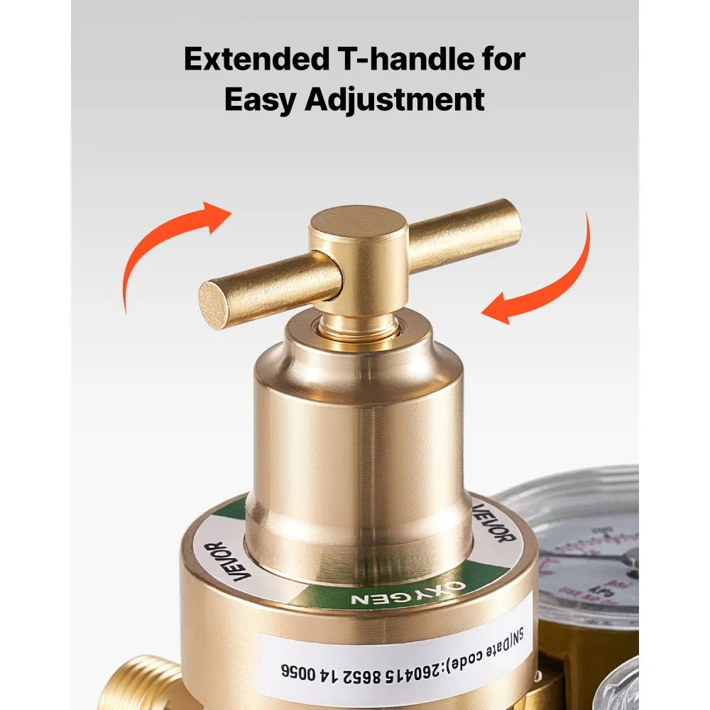 VEVOR Oxygen Acetylene Regulator Set, Oxy-Acetylene Regulators, 0-4000PSI and 0-400PSI Welding Gas Gauges with CGA-540/CGA-200 Inlet Connection & 3/8"-24 Outlet Connection, T-Handle Adjustment