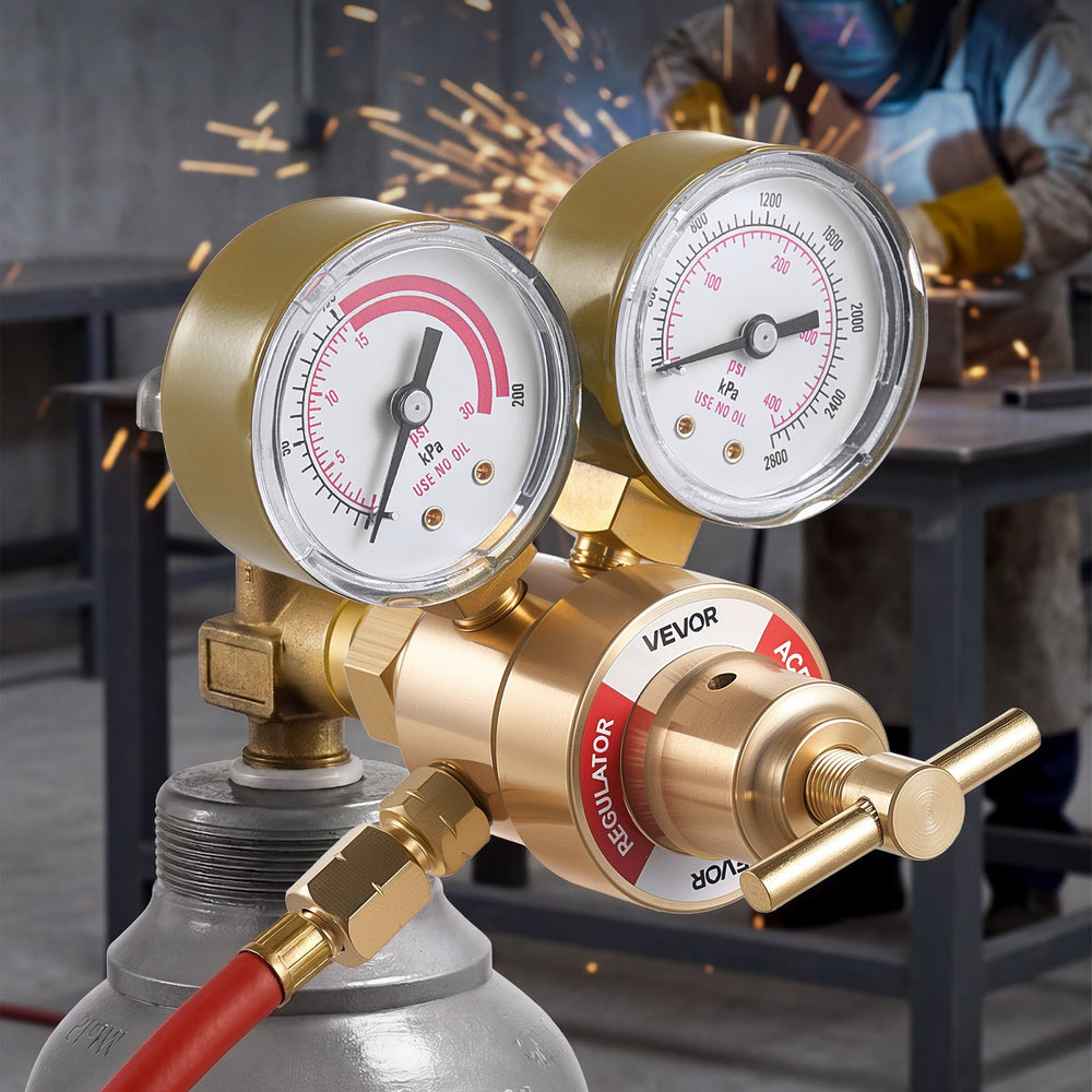 VEVOR Oxygen Acetylene Regulator Set, Oxy-Acetylene Regulators, 0-4000PSI and 0-400PSI Welding Gas Gauges with CGA-540/CGA-200 Inlet Connection & 3/8"-24 Outlet Connection, T-Handle Adjustment