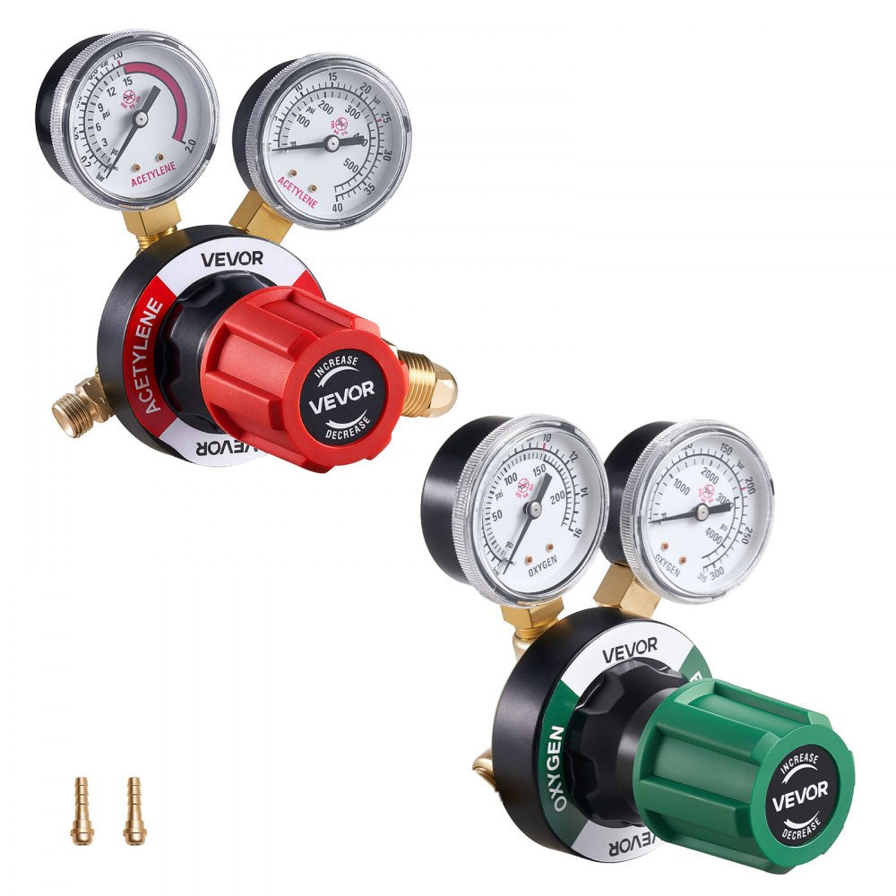 VEVOR Oxygen Acetylene Regulator Set, Oxy-Acetylene Regulators, 0-4000PSI and 0-500PSI Welding Gas Gauges with CGA-540/CGA-510 Inlet Connection & 9/16"-18 Outlet Connection, PC Knob Adjustment