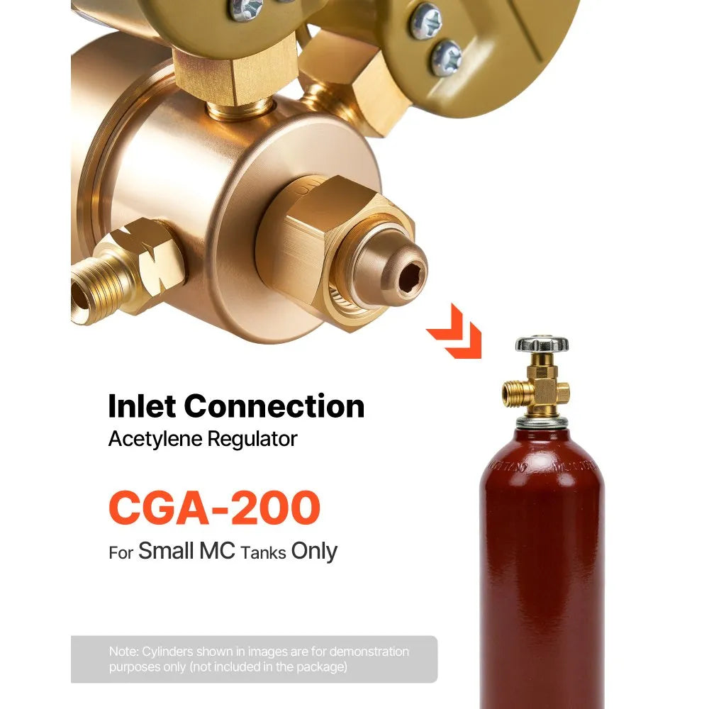 VEVOR Acetylene Regulator, Precise Acetylene Regulator, 0-400PSI Welding Gas Gauge with CGA-200 Inlet Connection & 9/16"-18 LH Outlet Connection, T-Handle Adjustment