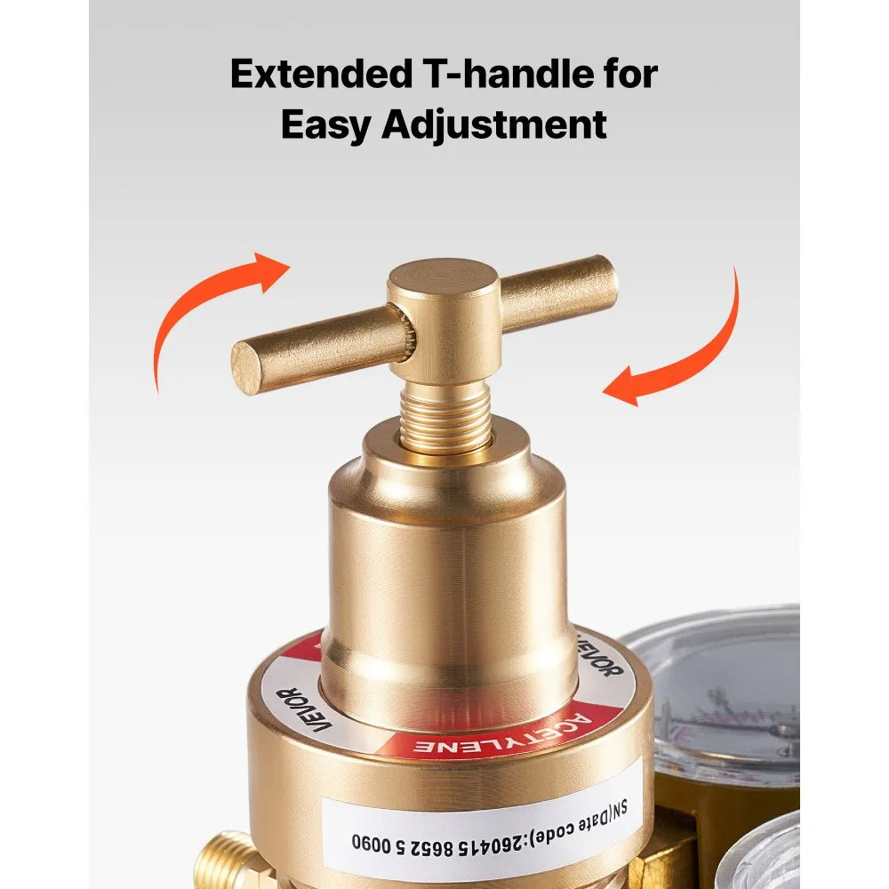 VEVOR Acetylene Regulator, Precise Acetylene Regulator, 0-400PSI Welding Gas Gauge with CGA-200 Inlet Connection & 9/16"-18 LH Outlet Connection, T-Handle Adjustment