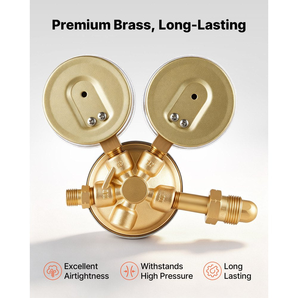 VEVOR Acetylene Regulator, Precise Acetylene Regulator, 0-500PSI Welding Gas Gauge with CGA-510 Inlet Connection & 9/16"-18 LH Outlet Connection, PC Knob Adjustment