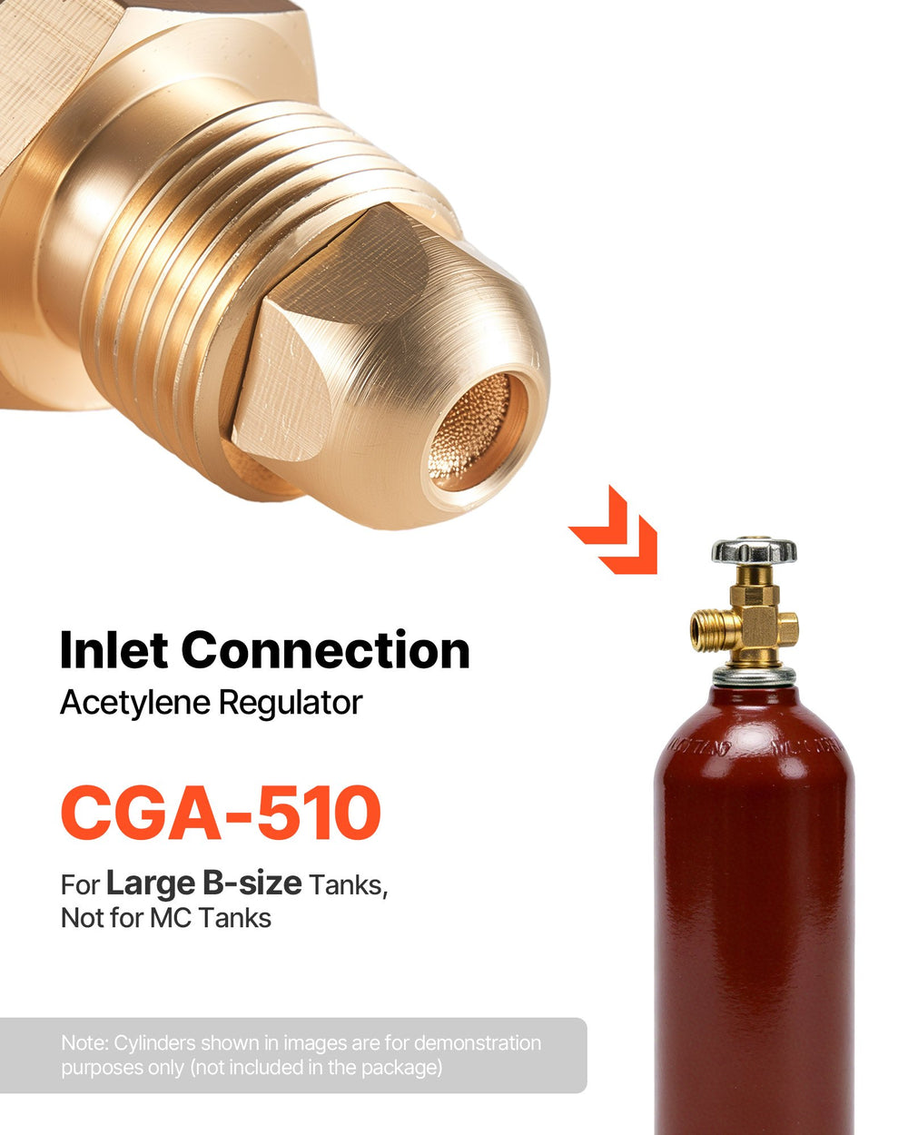 VEVOR Acetylene Regulator, Precise Acetylene Regulator, 0-500PSI Welding Gas Gauge with CGA-510 Inlet Connection & 9/16"-18 LH Outlet Connection, PC Knob Adjustment