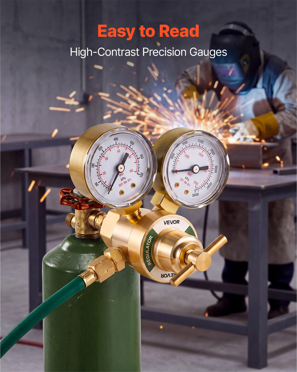 VEVOR Oxygen Regulator, Precise Oxy Regulator, 0-4000PSI Welding Gas Gauge with CGA-540 Inlet Connection & 9/16"-18 RH Outlet Connection, T-Handle Adjustment