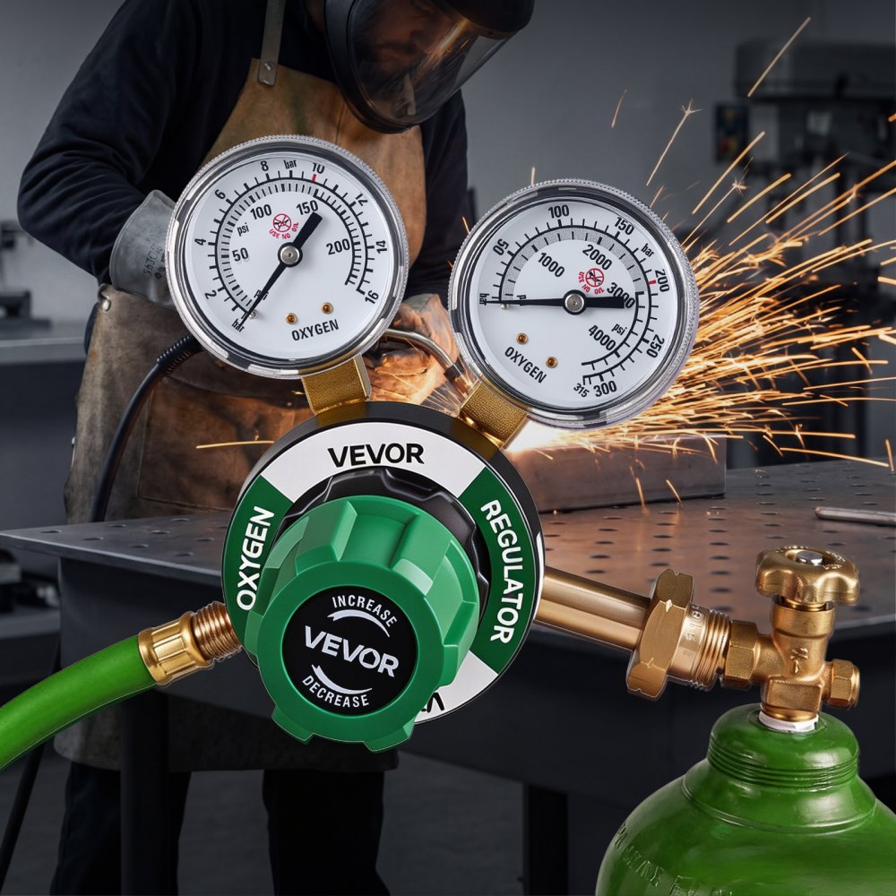 VEVOR Oxygen Regulator, Precise Oxy Regulator, 0-4000PSI Welding Gas Gauge with CGA-540 Inlet Connection & 9/16"-18 RH Outlet Connection, PC Knob Adjustment