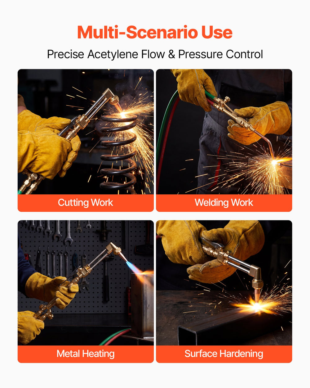 VEVOR Oxygen Acetylene Torch Kit with Check Valves, Gas Welding Cutting Torch Kit, Portable Oxy Acetylene Brazing Set with 15FT Twin-Hose, 1 Cutting Tip, 2 Welding Tips, 2 Regulators & Cylinder Holder