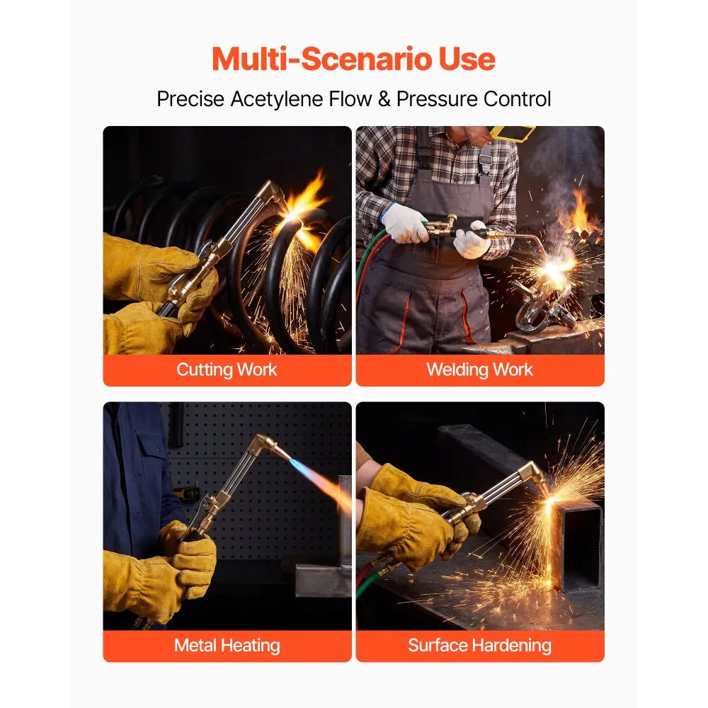 VEVOR Oxygen Acetylene Torch Kit with Check Valves, Gas Welding Cutting Torch Kit, Heavy Duty Professional Oxy Acetylene Brazing Set with 15FT Twin-Hose, 2 Cutting Tips, Welding Tips & Gas Regulators