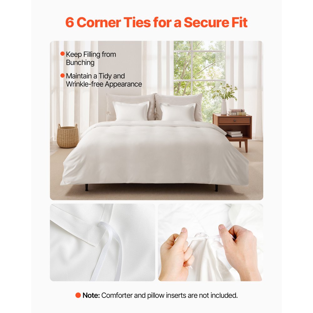 VEVOR Queen Duvet Cover Set, 100% Cotton, 3 Pieces Bedding Set Queen Size with 1 Duvet Cover 90 x 90 in and 2 Pillow Shams 20 x 26 in, Soft Breathable, Double Zipper Closure, for Home Bedding, White