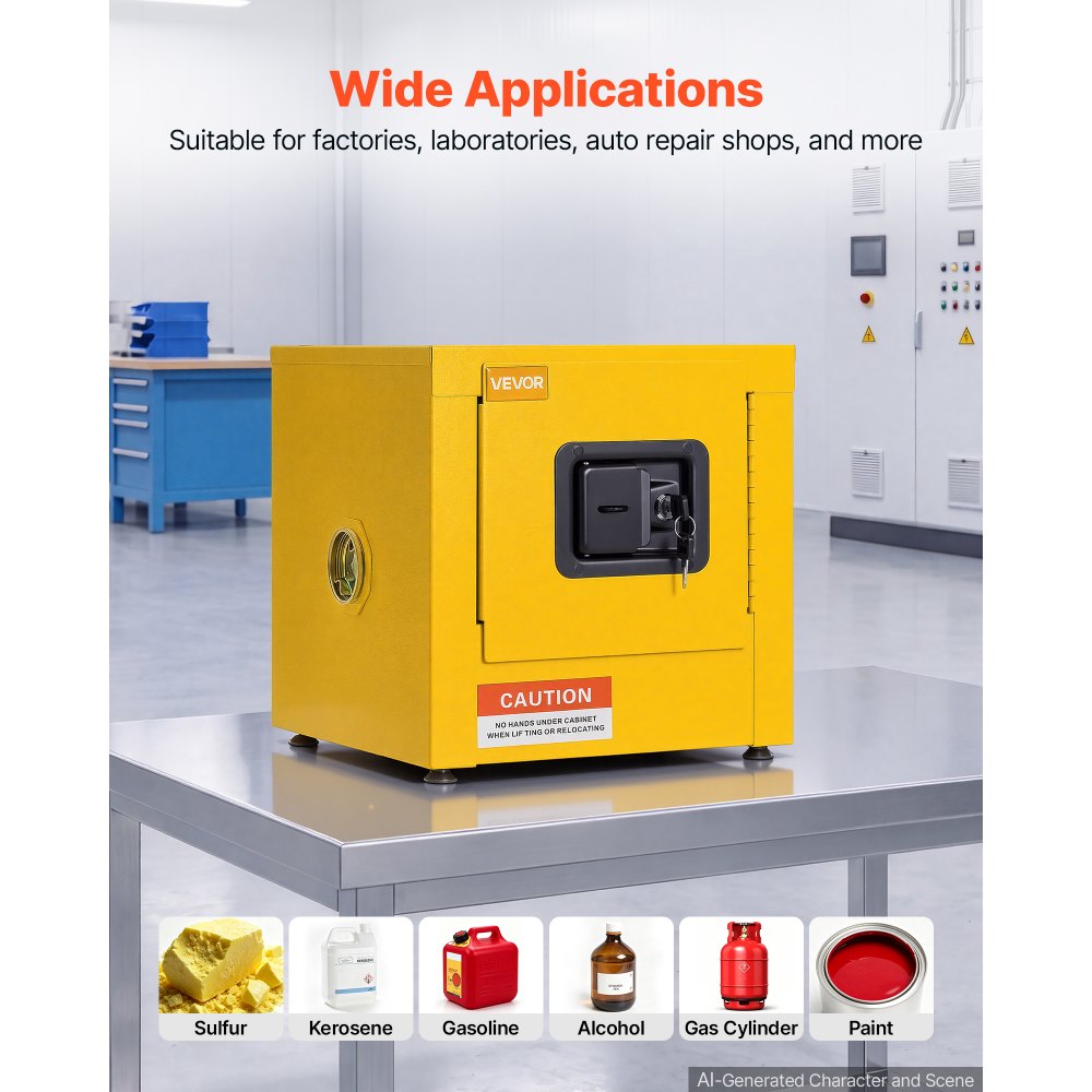 VEVOR Flammable Storage Cabinet, 13" x 13" x 13", Industrial Fire Cabinet, Double-Wall Cold Rolled Steel Hazardous Storage Safety Cabinet, Fire & Explosion-Proof with Lock for Factories Labs Workshops