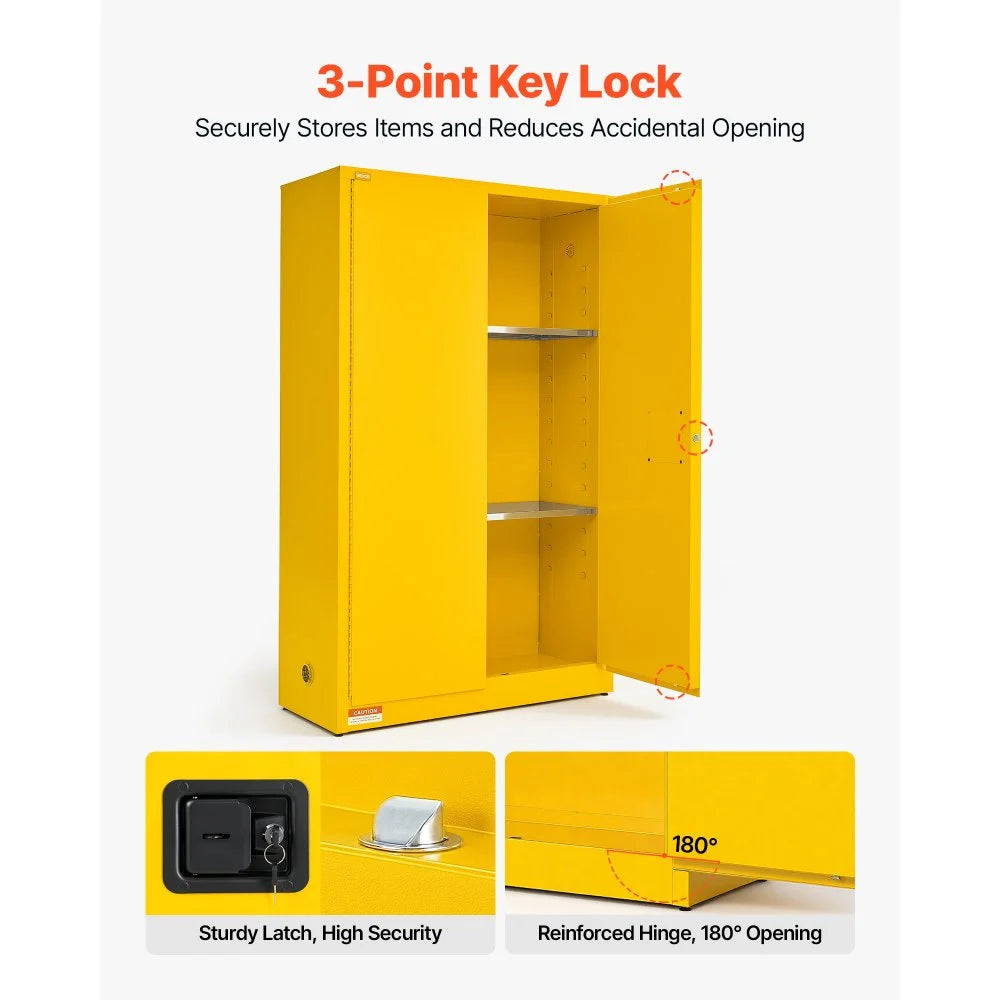 VEVOR Flammable Storage Cabinet, 18" x 43" x 70", Industrial Fire Cabinet, Fire & Explosion Proof, Double-Wall Cold Rolled Steel, 2-Door Hazardous Safety Cabinet with 2 Adjustable Shelves & Key Lock