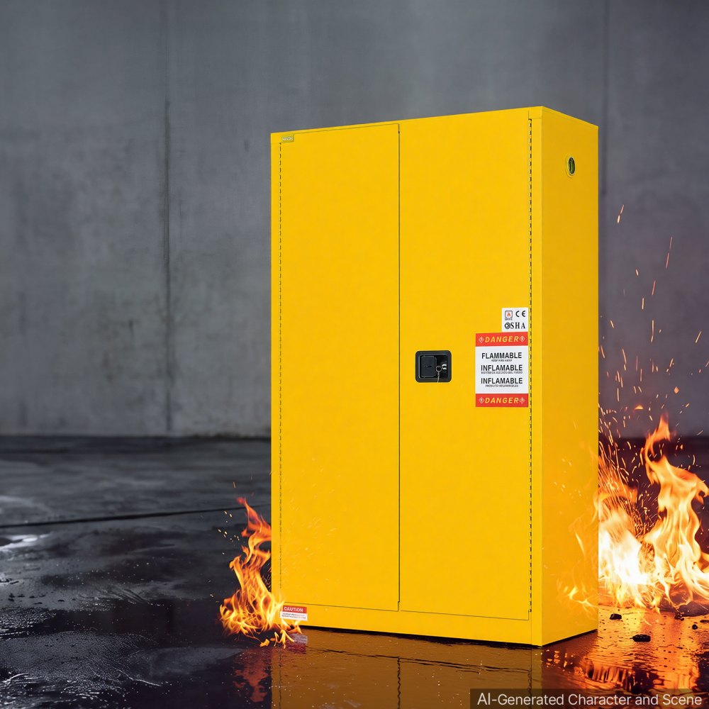VEVOR Flammable Storage Cabinet, 18" x 43" x 70", Industrial Fire Cabinet, Fire & Explosion Proof, Double-Wall Cold Rolled Steel, 2-Door Hazardous Safety Cabinet with 2 Adjustable Shelves & Key Lock
