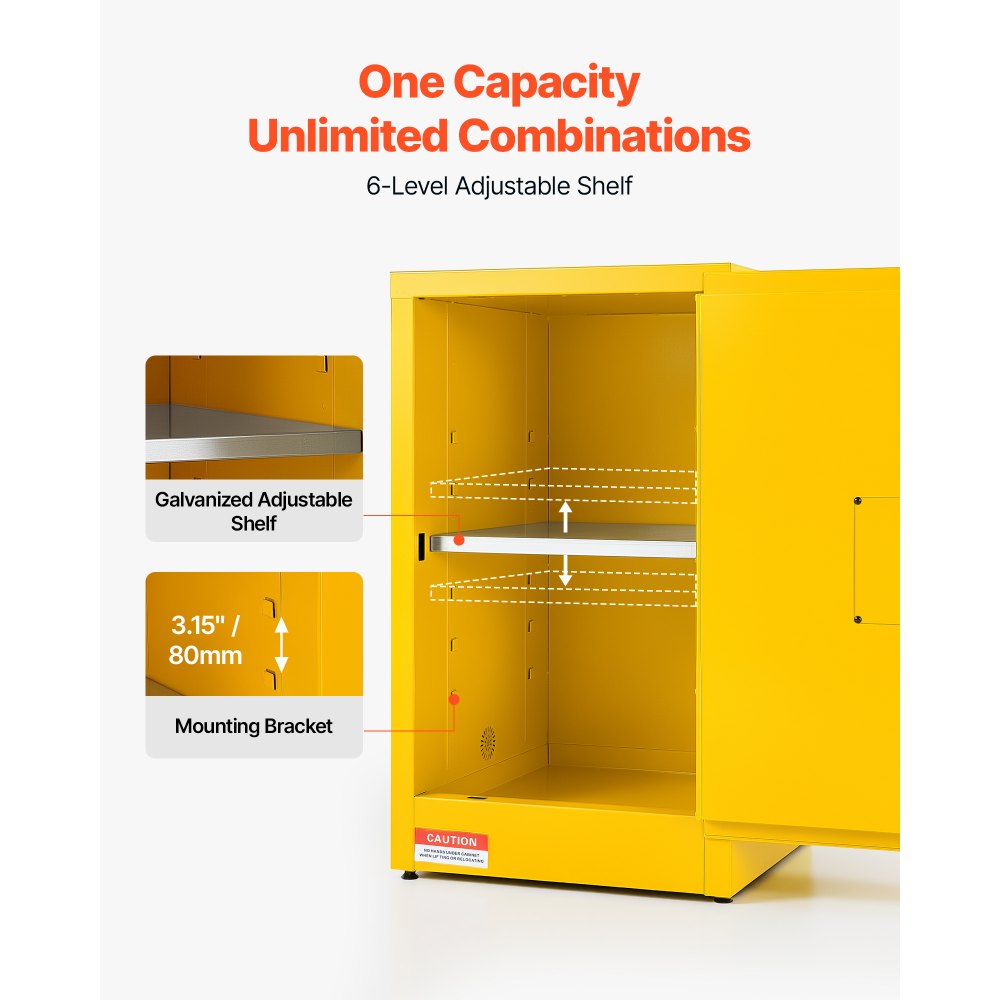 VEVOR Flammable Storage Cabinet, 21" x 21" x 35", Industrial Fire Cabinet, Double-Wall Cold Rolled Steel Hazardous Storage Safety Cabinet, Fire & Explosion-Proof with Adjustable Shelf and Key Lock