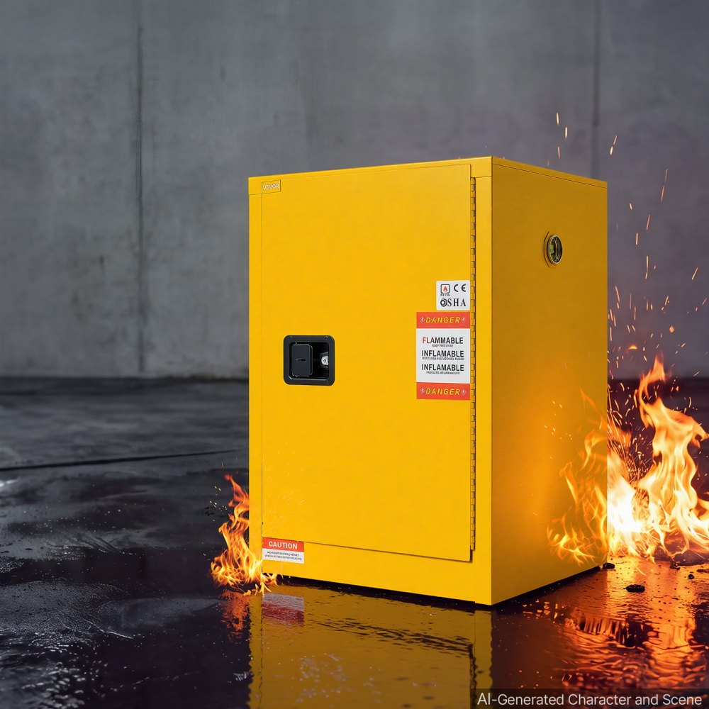 VEVOR Flammable Storage Cabinet, 21" x 25" x 35", Industrial Fire Cabinet, Double-Wall Cold Rolled Steel Hazardous Storage Safety Cabinet, Fire & Explosion-Proof with 2 Adjustable Shelves and Key Lock