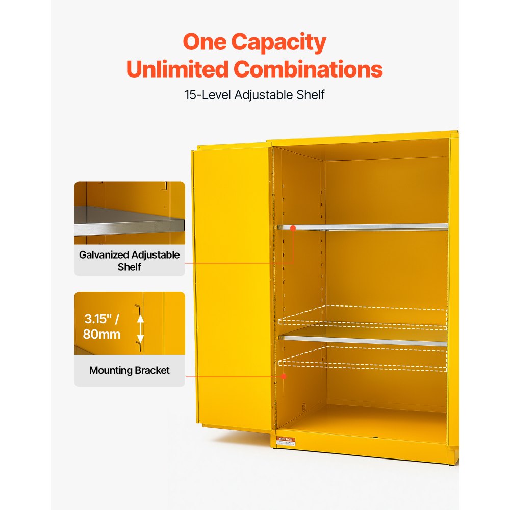 VEVOR Flammable Storage Cabinet, 34" x 43" x 70", Industrial Fire Cabinet, Fire & Explosion Proof, Double-Wall Cold Rolled Steel, 2-Door Hazardous Safety Cabinet with 2 Adjustable Shelves & Key Lock