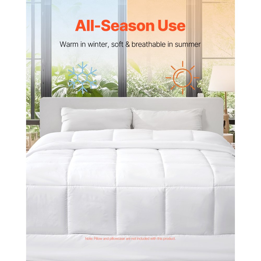 VEVOR Comforter Duvet Insert, 88 x 88 in, Queen Size Down Alternative Comforter, Quilted All Season Duvet with 4 Tabs, Soft & Machine Washable, Box Stitched Bedding for Home Hotel, Women/Men, White