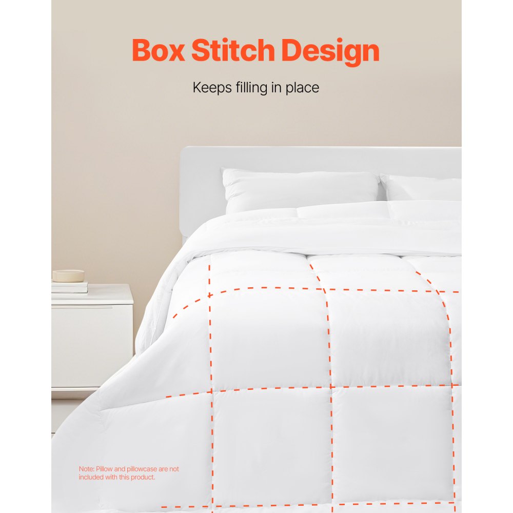 VEVOR Comforter Duvet Insert, 88 x 88 in, Queen Size Down Alternative Comforter, Quilted All Season Duvet with 4 Tabs, Soft & Machine Washable, Box Stitched Bedding for Home Hotel, Women/Men, White