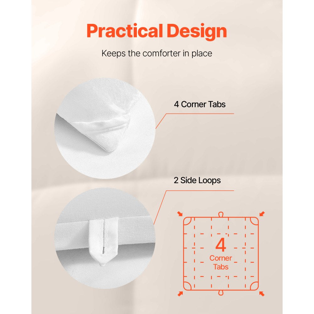 VEVOR Comforter Duvet Insert, 88 x 88 in, Queen Size Down Alternative Comforter, Quilted All Season Duvet with 4 Tabs, Soft & Machine Washable, Box Stitched Bedding for Home Hotel, Women/Men, White