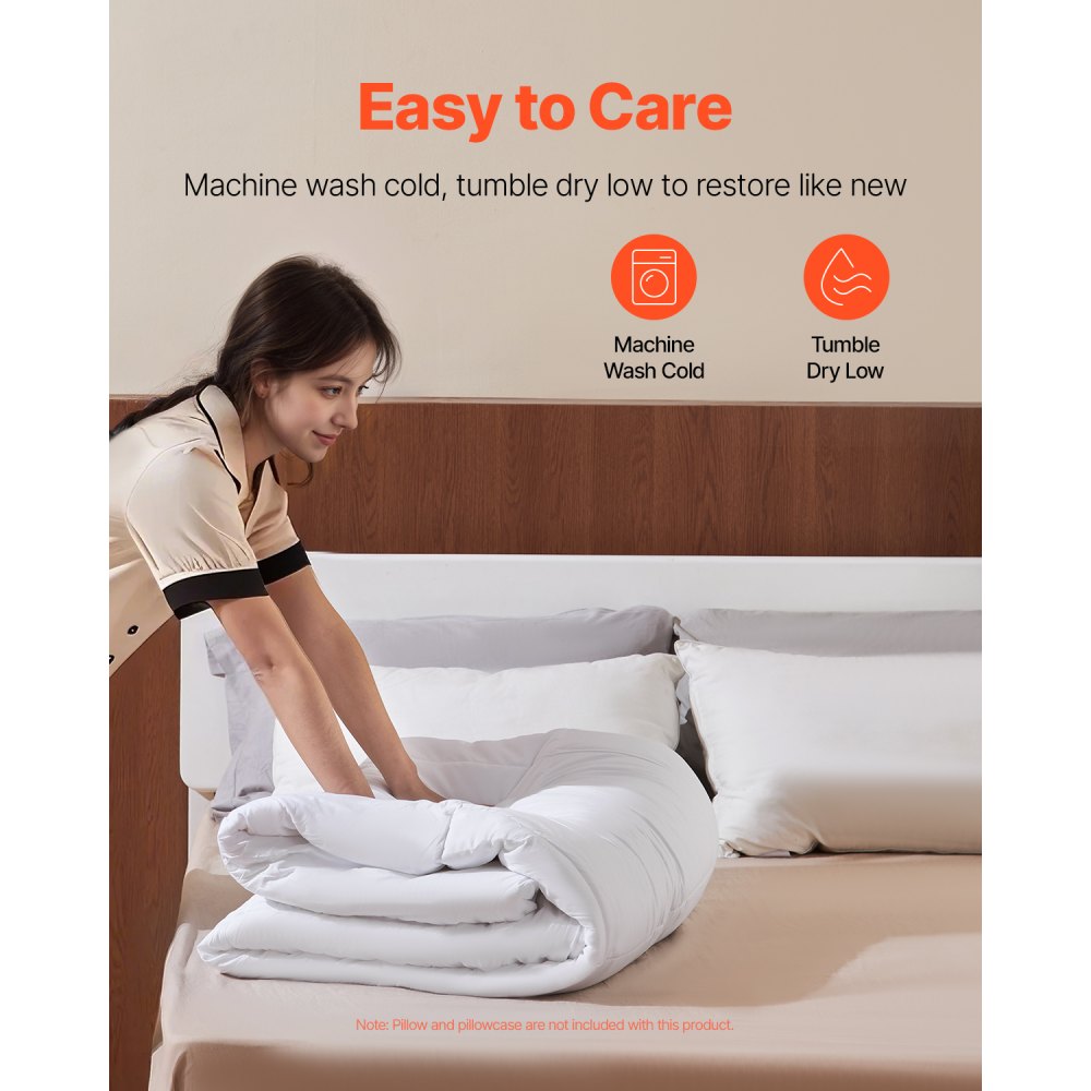 VEVOR Comforter Duvet Insert, 88 x 88 in, Queen Size Down Alternative Comforter, Quilted All Season Duvet with 4 Tabs, Soft & Machine Washable, Box Stitched Bedding for Home Hotel, Women/Men, White