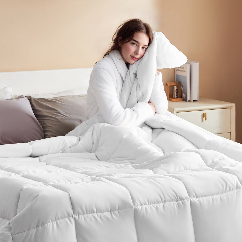 VEVOR Comforter Duvet Insert, 88 x 88 in, Queen Size Down Alternative Comforter, Quilted All Season Duvet with 4 Tabs, Soft & Machine Washable, Box Stitched Bedding for Home Hotel, Women/Men, White