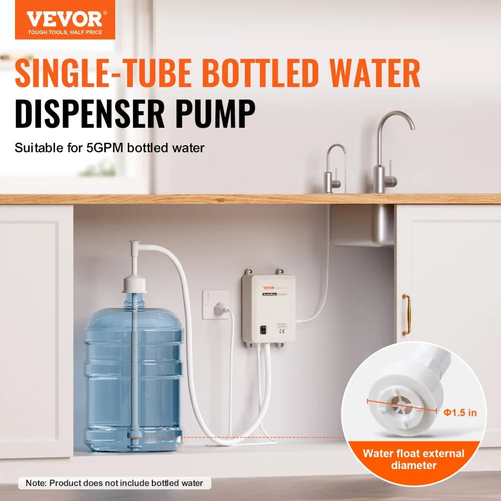 VEVOR Water Pump System for 5 Gallon Bottles, Automatic Electric Dispenser, Single Inlet, Suitable for Coffee/Tea Appliances, Fridges, Ice Machines