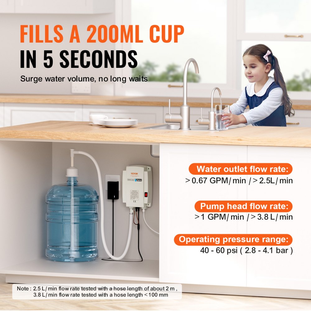 VEVOR Bottled Water Dispenser Pump System, 5 Gallon Dispensing System, Automatic Electric Water Dispenser, Single Inlet Water Jug Pump, Compatible Use with Coffee/Tea Machine, Refrigerator, Ice Maker