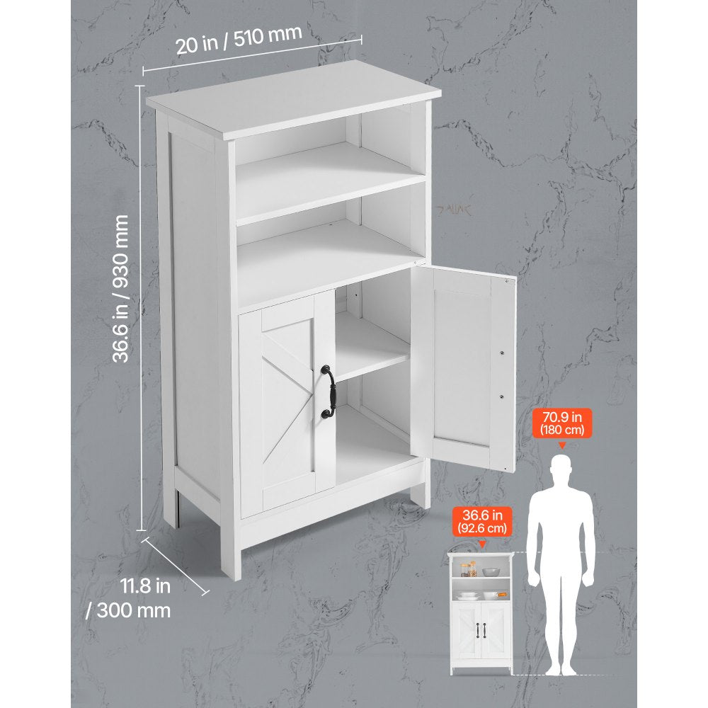 VEVOR Bathroom Floor Cabinet, 4-Tier, Wooden Storage Organizer with 2 Doors and Adjustable Shelf, Modern Bathroom Furniture Home Decor Freestanding Cupboard for Kitchen/Living Room/Entryway Use, White