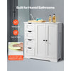VEVOR Bathroom Floor Cabinet, 3-Tier, Wooden Storage Organizer with 2 Doors, 4 Drawers and Adjustable Shelf, Modern Home Furniture Freestanding Cupboard for Kitchen/Living Room/Entryway Use, White