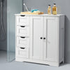 VEVOR Bathroom Floor Cabinet, 3-Tier, Wooden Storage Organizer with 2 Doors, 4 Drawers and Adjustable Shelf, Modern Home Furniture Freestanding Cupboard for Kitchen/Living Room/Entryway Use, White