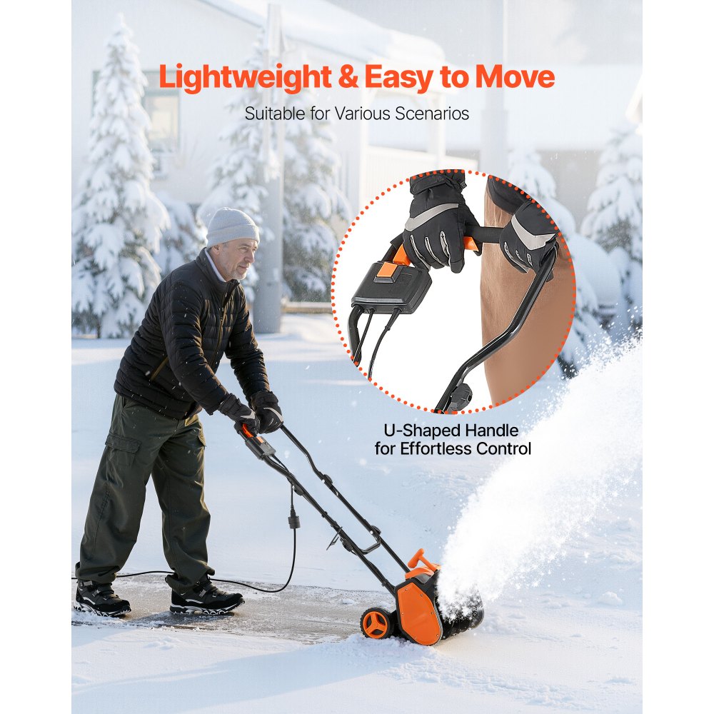 VEVOR Electric Snow Shovel, 12A 17 inch Corded Snow Shovel, 60° Adjustable Chute, 20 ft Throwing Distance, Snowthrower with Dual Safety Switch, Winter Ice Removal Tool for Driveway Sidewalk Patio