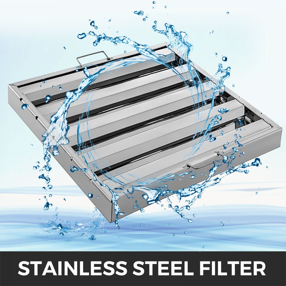 VEVOR Pack of 6 Hood Filters 19.5W x 24.5H Inch, 430 Stainless Steel 4 Grooves Commercial Hood Filters, Range Hood Filter for Grease Rated Commercial Kitchen Exhaust Hoods
