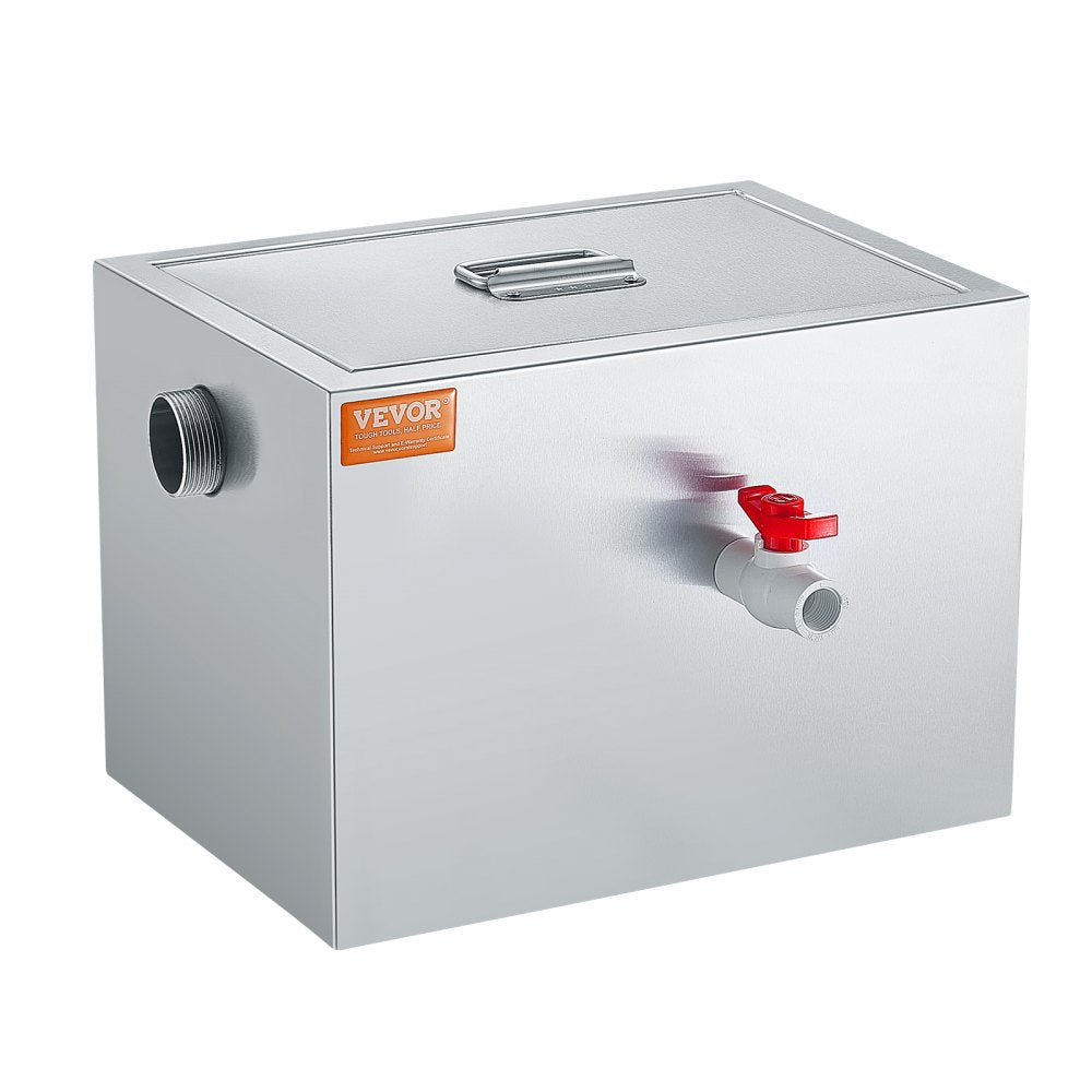 VEVOR Commercial Grease Trap, 8 LBS Grease Interceptor, Side Inlet Interceptor, Under Sink Stainless Steel Grease Trap, 2.8 GPM Waste Water Oil-water Separator, for Restaurant Canteen Home Kitchen