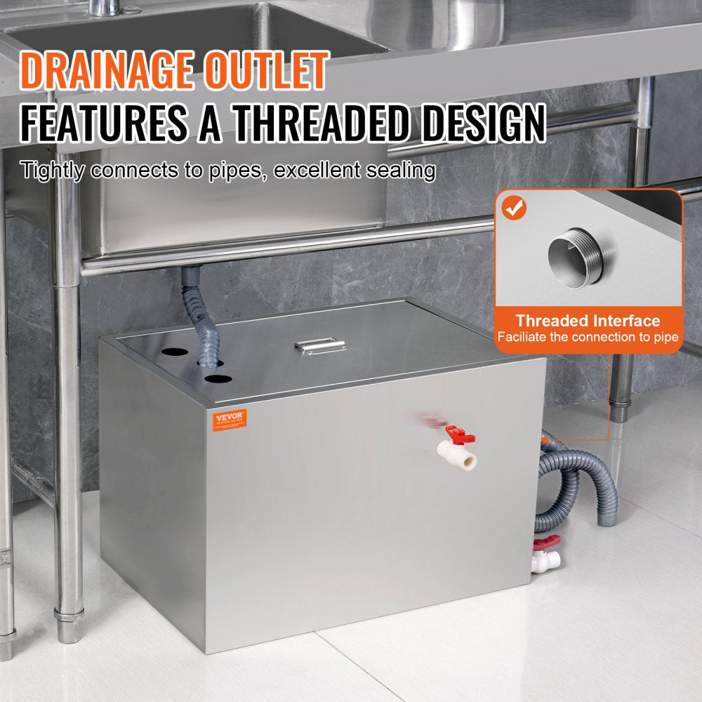 VEVOR Commercial Grease Trap, 40 LBS Grease Interceptor, Top Inlet Interceptor, Under Sink Stainless Steel Grease Trap, 10 GPM Waste Water Oil-water Separator, for Restaurant Canteen Home Kitchen