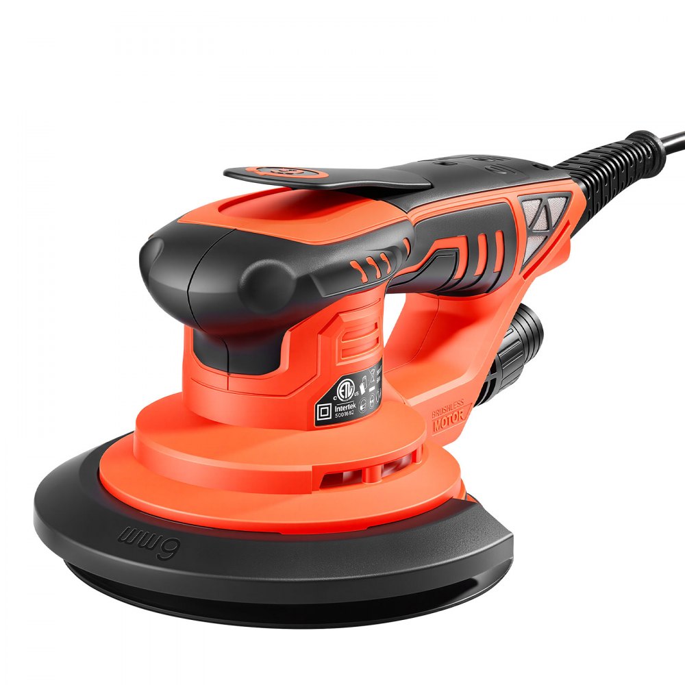VEVOR 6-Inch Random Orbital Sander 400W Brushless Orbital Sander, 4000-10000RPM 7 Speeds Electric Palm Sanders with 10PCS Sandpapers, Dust Bag & Vacuum Hose for Woodworking Detailing Sanding