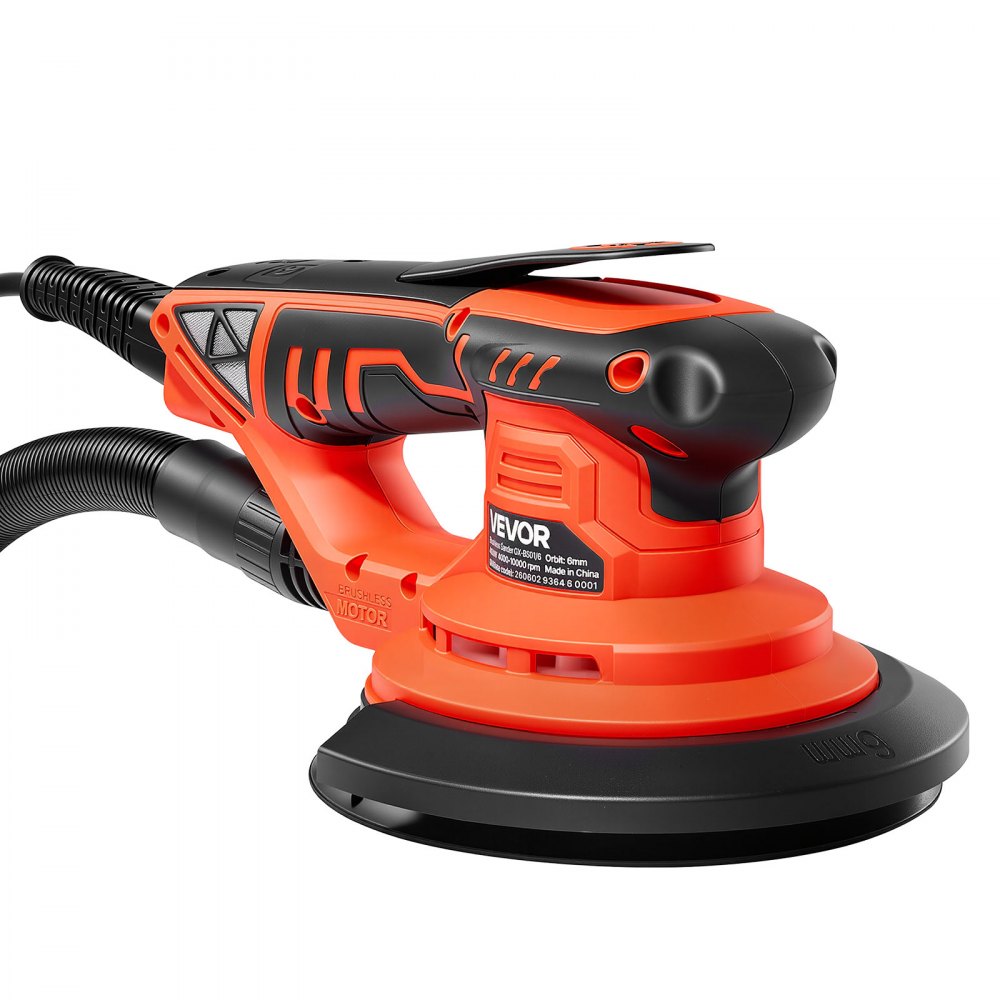 VEVOR 6-Inch Random Orbital Sander 400W Brushless Orbital Sander, 4000-10000RPM 7 Speeds Electric Palm Sanders with 10PCS Sandpapers, Dust Bag & Vacuum Hose for Woodworking Detailing Sanding