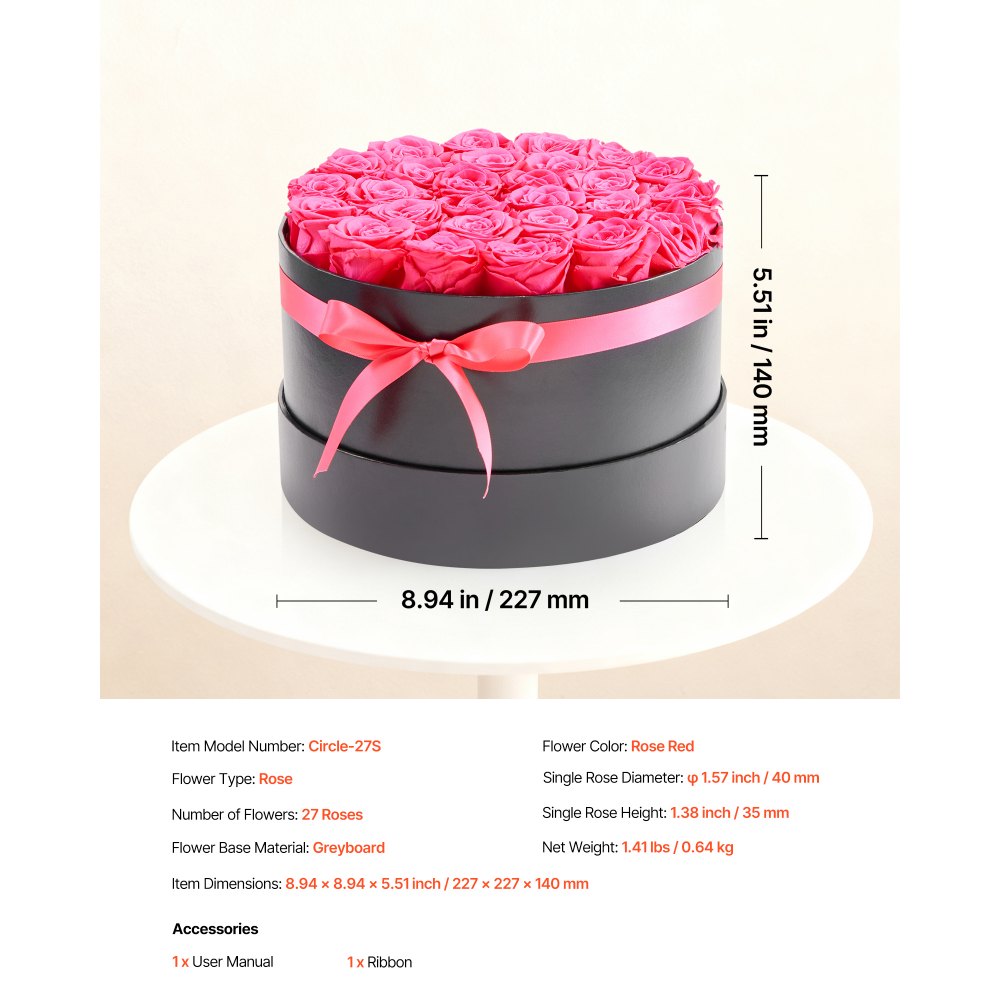 VEVOR Forever Flowers, 27 Preserved Roses in a Box, Eternal Flowers Immortal Bouquet Birthday Present for Delivery Prime Women Her Wife Mothers, Anniversary, Valentine's Day,Christmas, Rose Red
