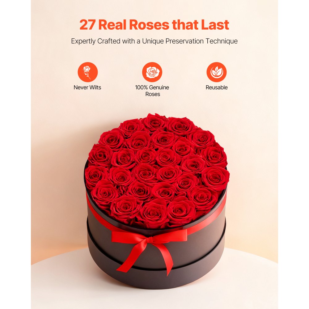 VEVOR Forever Flowers, 27 Preserved Roses in a Box, Eternal Flowers Immortal Bouquet Birthday Present for Delivery Prime Women Her Wife Mothers, Anniversary, Valentine's Day,Christmas, Red