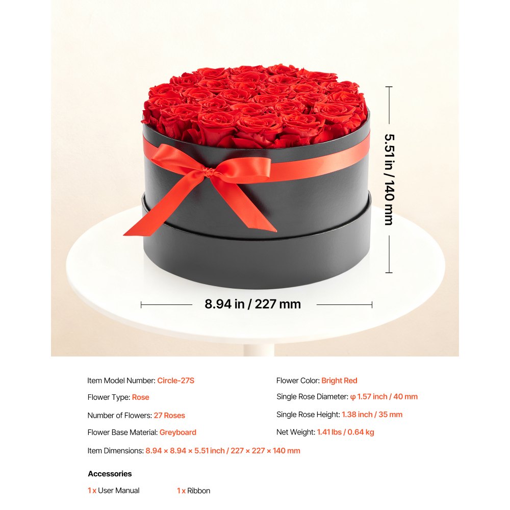 VEVOR Forever Flowers, 27 Preserved Roses in a Box, Eternal Flowers Immortal Bouquet Birthday Present for Delivery Prime Women Her Wife Mothers, Anniversary, Valentine's Day,Christmas, Red