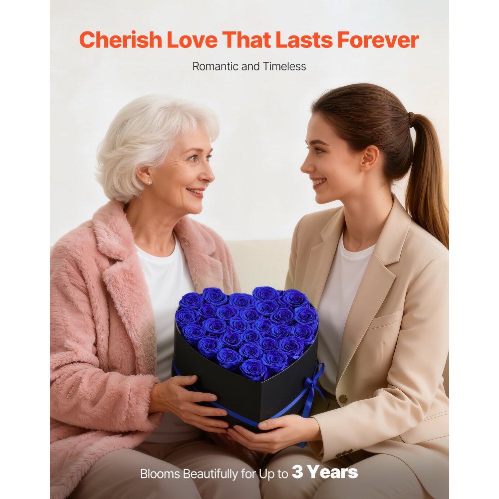 VEVOR Forever Flowers, 27 Preserved Roses in a Heart Shape Box, Eternal Flowers Immortal Bouquet Birthday Present for Women Her Wife Mothers, Anniversary, Valentine's Day,Christmas, Royal Blue