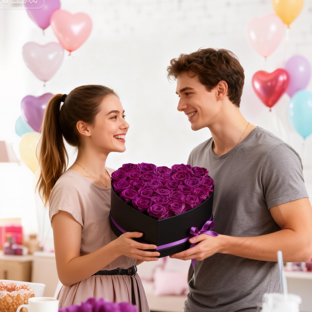VEVOR Forever Flowers, 27 Preserved Roses in Heart Shape Box, Eternal Flowers Immortal Bouquet Birthday Present for Women Her Wife Mothers, Anniversary, Valentine's Day,Christmas, Purple