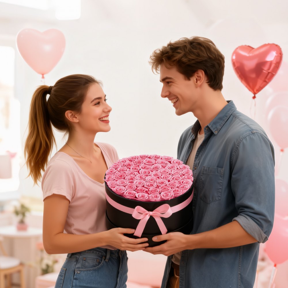VEVOR Forever Flowers, 50 Preserved Roses in a Box, Eternal Flowers Immortal Bouquet Birthday Present for Delivery Prime Women Her Wife Mothers, Anniversary, Valentine's Day,Christmas, Sweet Pink