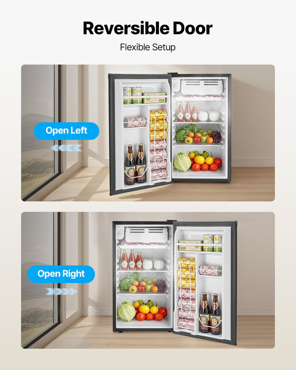 VEVOR Mini Fridge - Reversible Door Flexible Setup