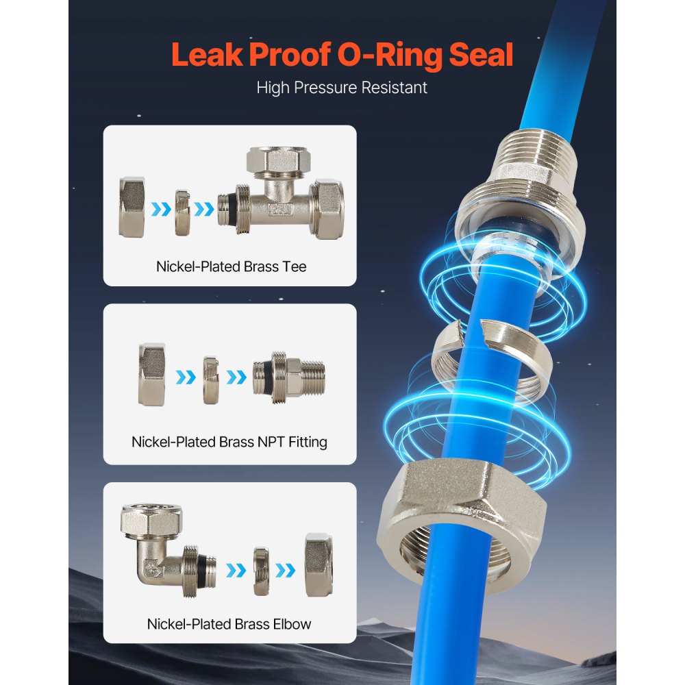 VEVOR Air Compressor Line Kit, 100FT x 3/4", HDPE-Aluminum Compressed Air Piping System, Leak-Proof, Pressure-Resistant & Easy-to-Install, Compressed Air Line Tubing Kit for Garages Workshops, Blue